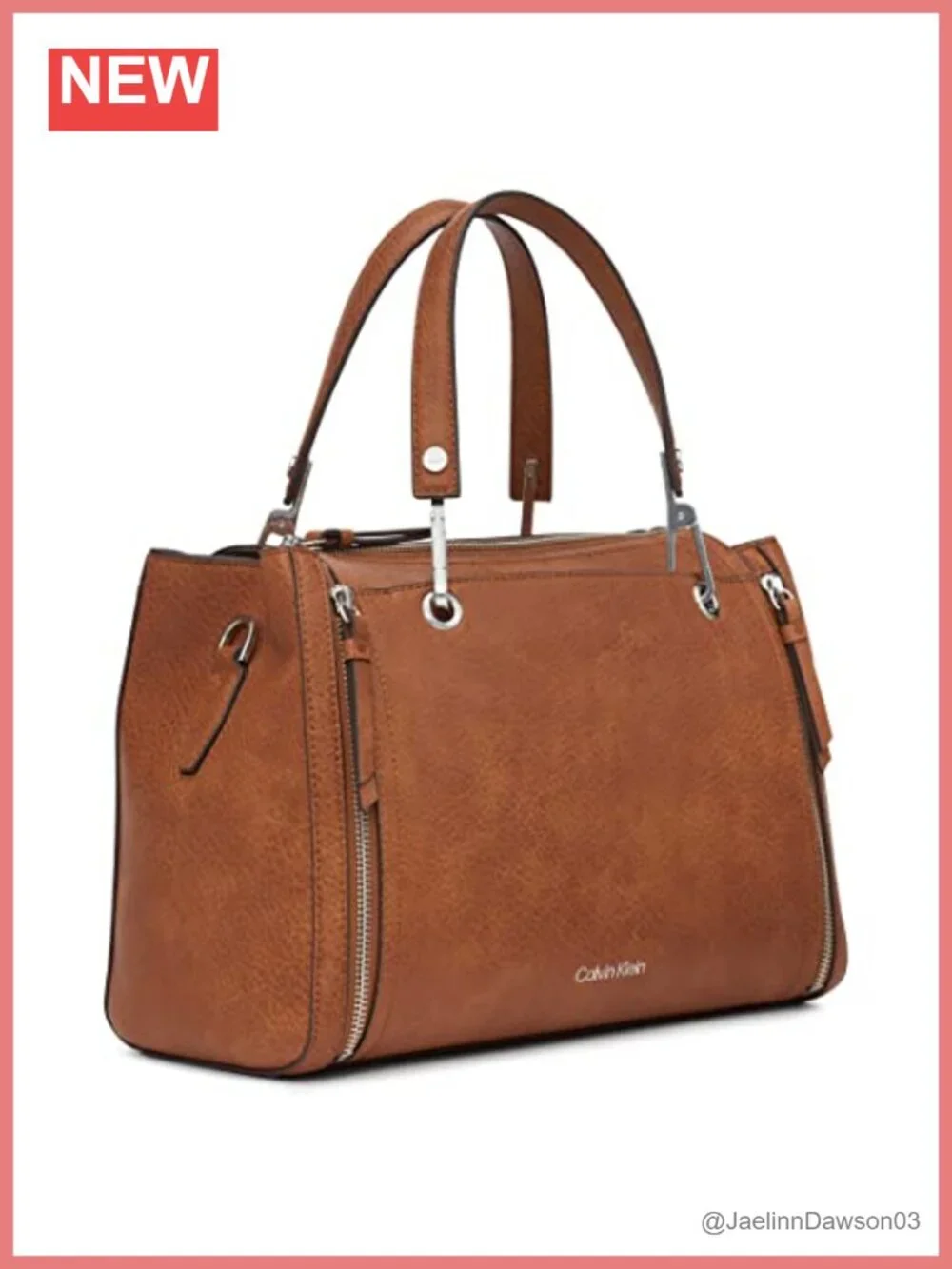 Vegan Leather Satchel Crossbody Bag with Zip Pouch and Adjustable Strap